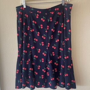 Talbots Navy Skirt with Red Cherry Print